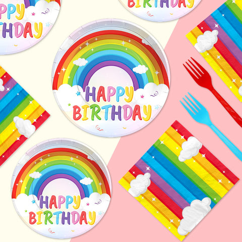 200 Pcs Rainbow Party Plates and Napkins - Grencian