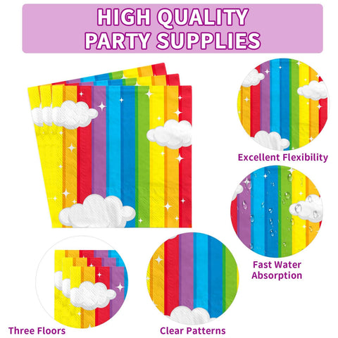 200 Pcs Rainbow Party Plates and Napkins - Grencian