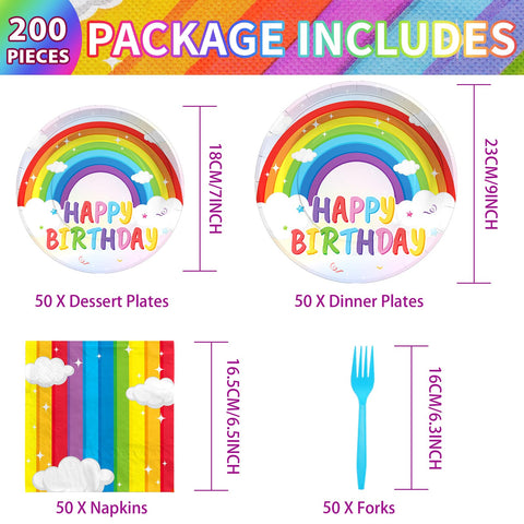200 Pcs Rainbow Party Plates and Napkins - Grencian