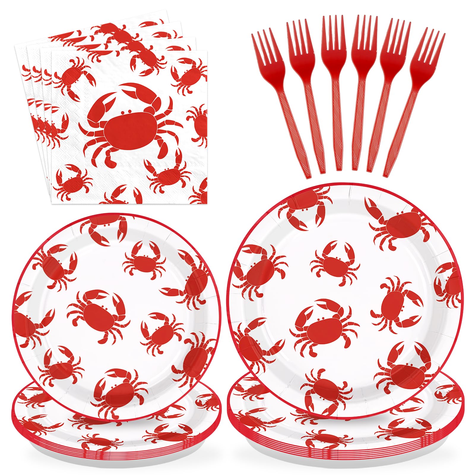 200 Pcs Red Crabs Party Plates and Napkins - Grencian