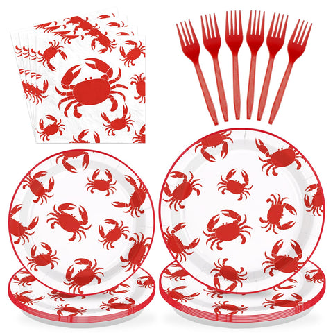 200 Pcs Red Crabs Party Plates and Napkins - Grencian