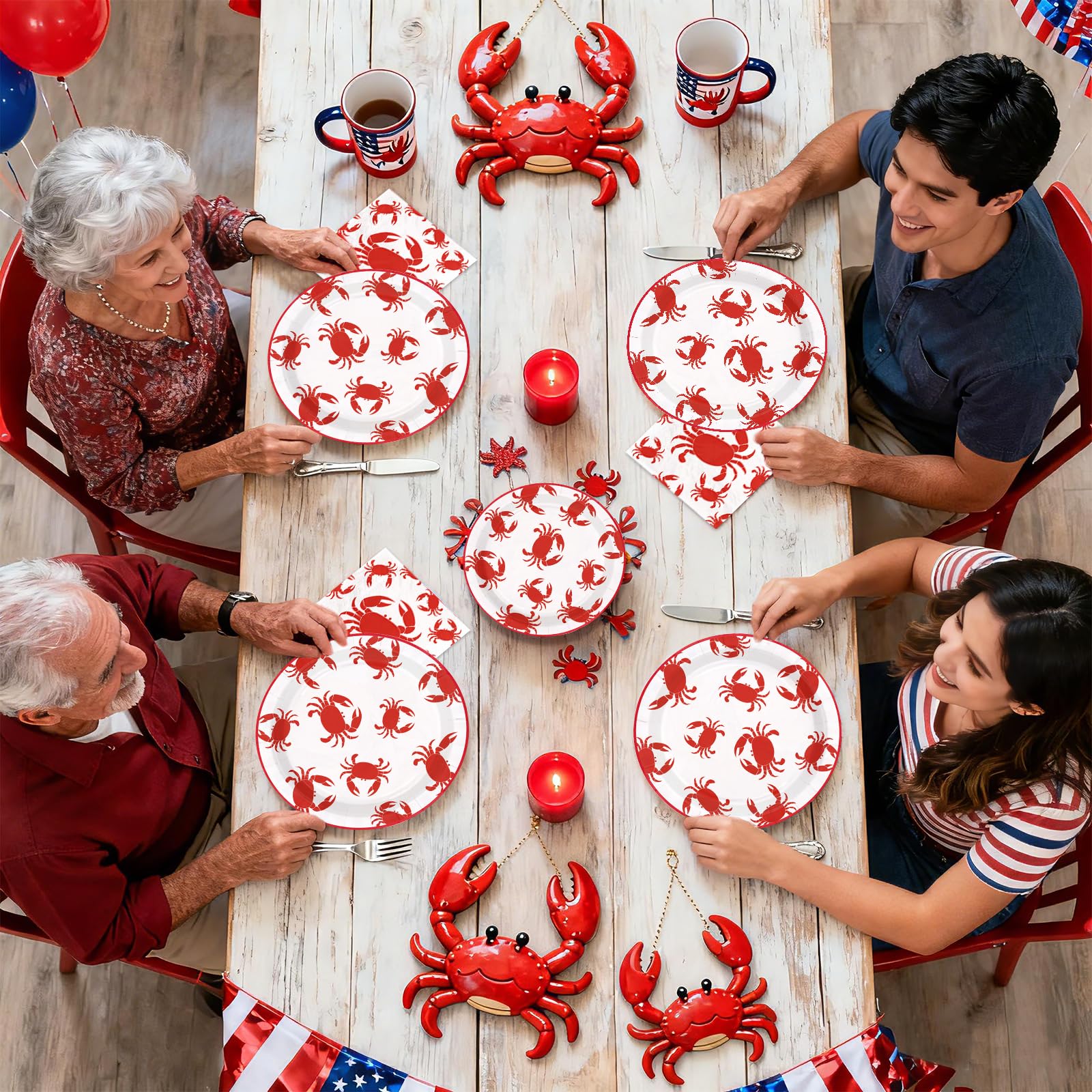 200 Pcs Red Crabs Party Plates and Napkins - Grencian