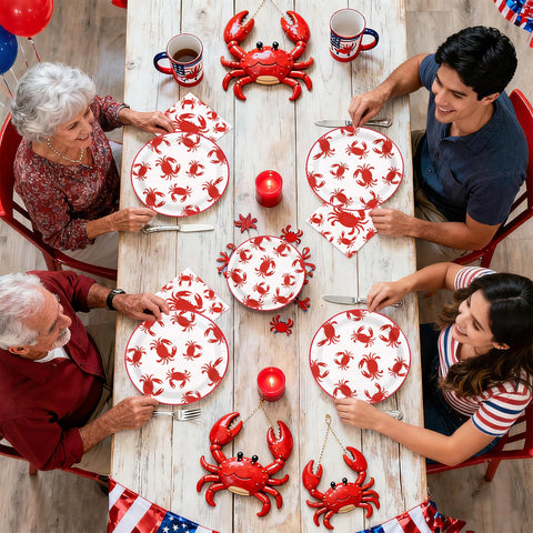 200 Pcs Red Crabs Party Plates and Napkins - Grencian
