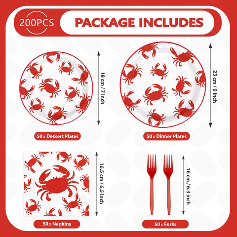 200 Pcs Red Crabs Party Plates and Napkins - Grencian