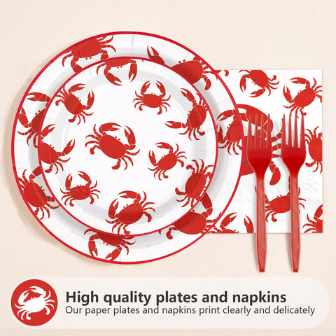 200 Pcs Red Crabs Party Plates and Napkins - Grencian