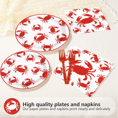 200 Pcs Red Crabs Party Plates and Napkins - Grencian