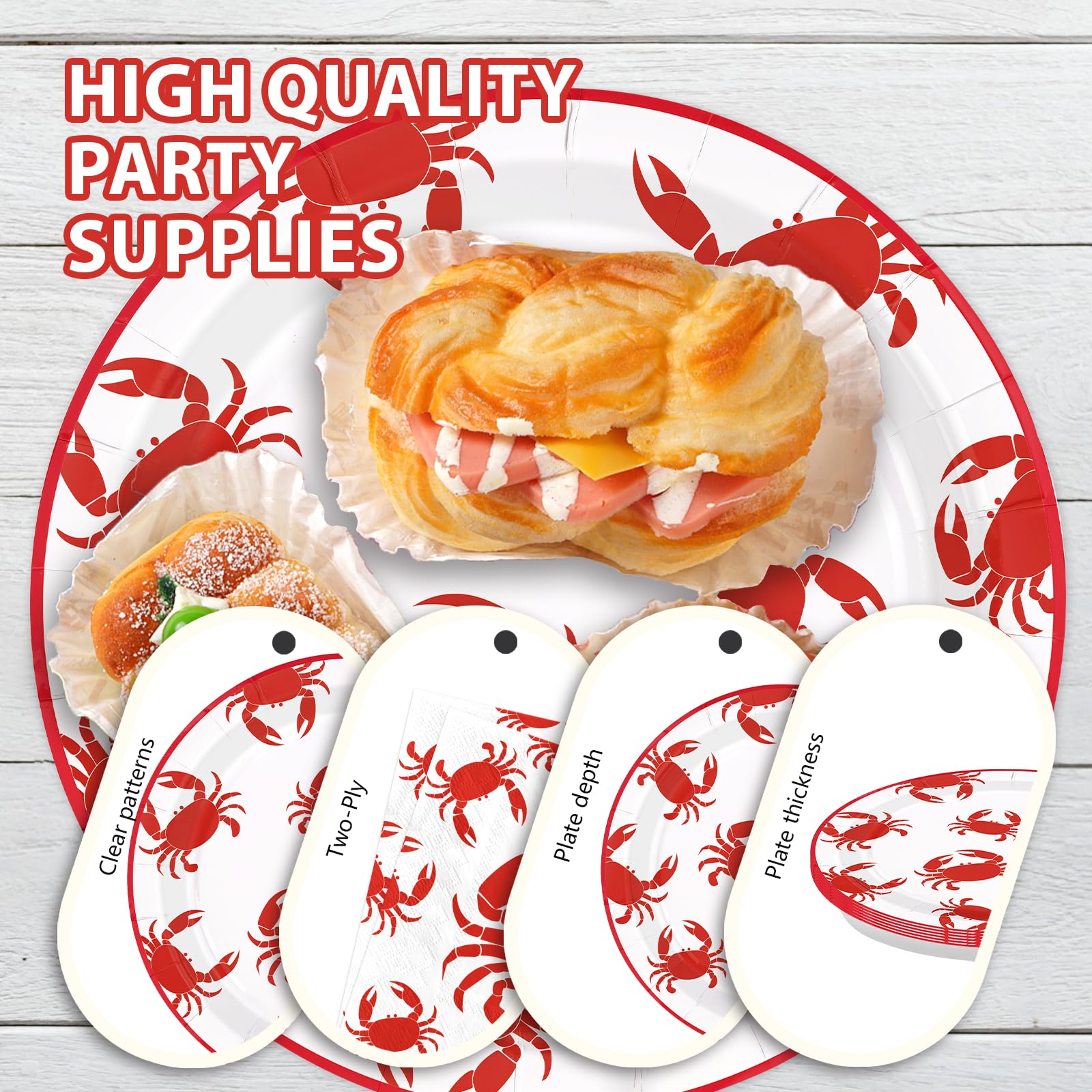 200 Pcs Red Crabs Party Plates and Napkins - Grencian