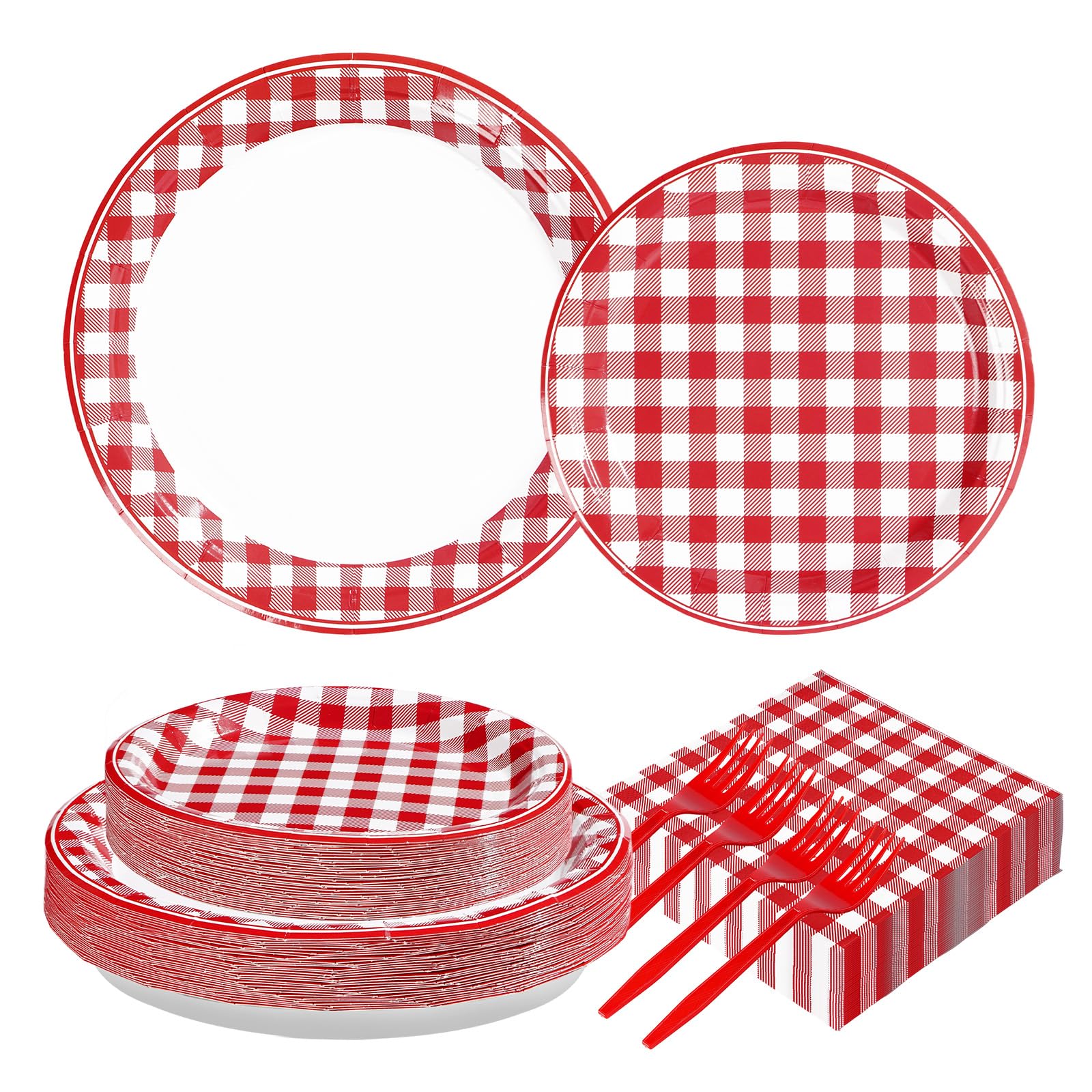 200 Pcs Red Gingham Party Plates and Napkins - Grencian