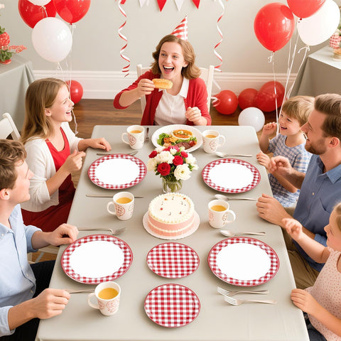 200 Pcs Red Gingham Party Plates and Napkins - Grencian