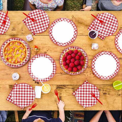 200 Pcs Red Gingham Party Plates and Napkins - Grencian