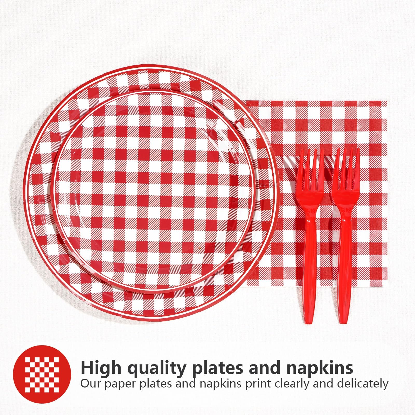200 Pcs Red Gingham Party Plates and Napkins - Grencian