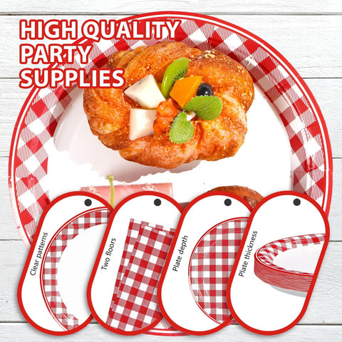 200 Pcs Red Gingham Party Plates and Napkins - Grencian