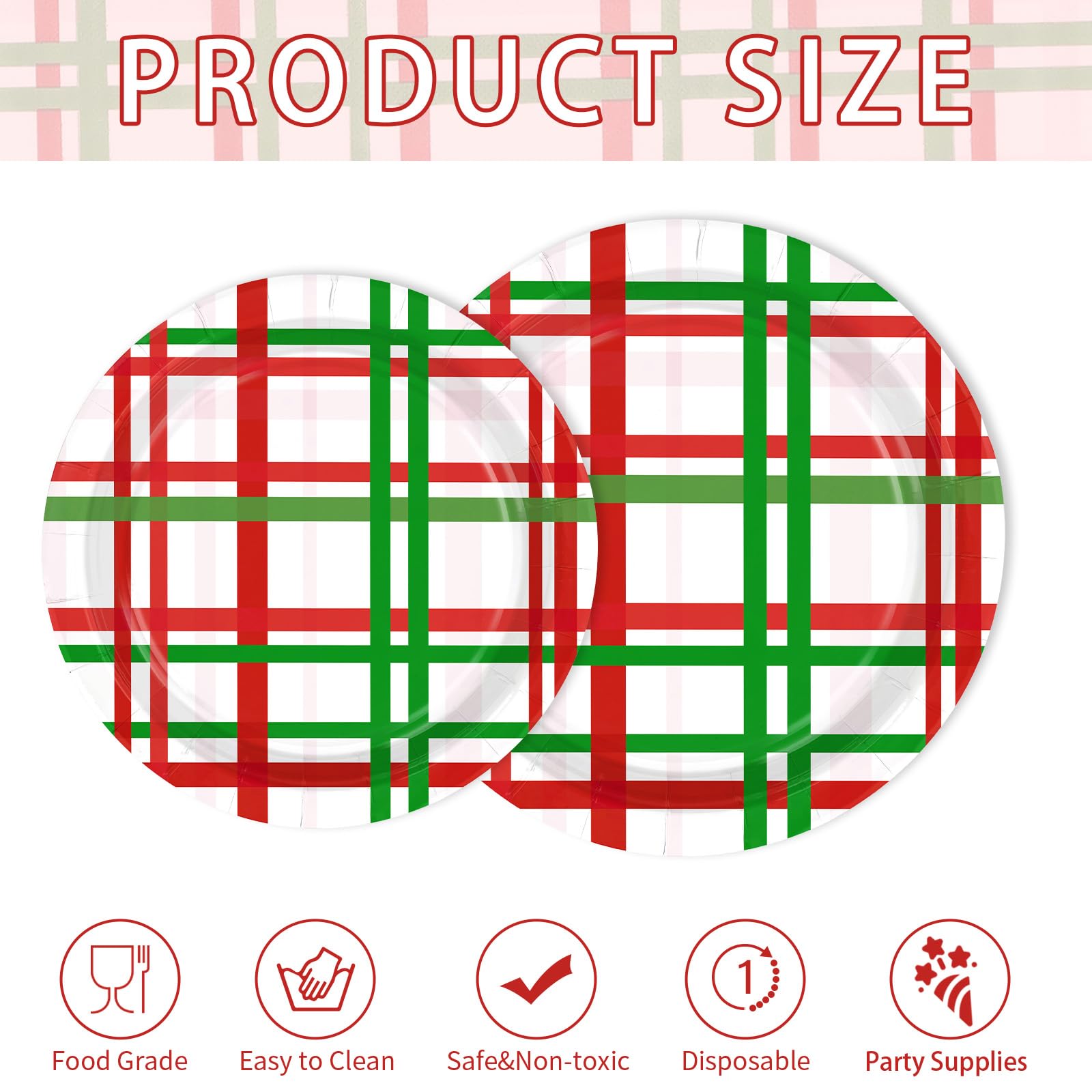 200 Pcs Red Green Buffalo Plaid Party Plates and Napkins - Grencian