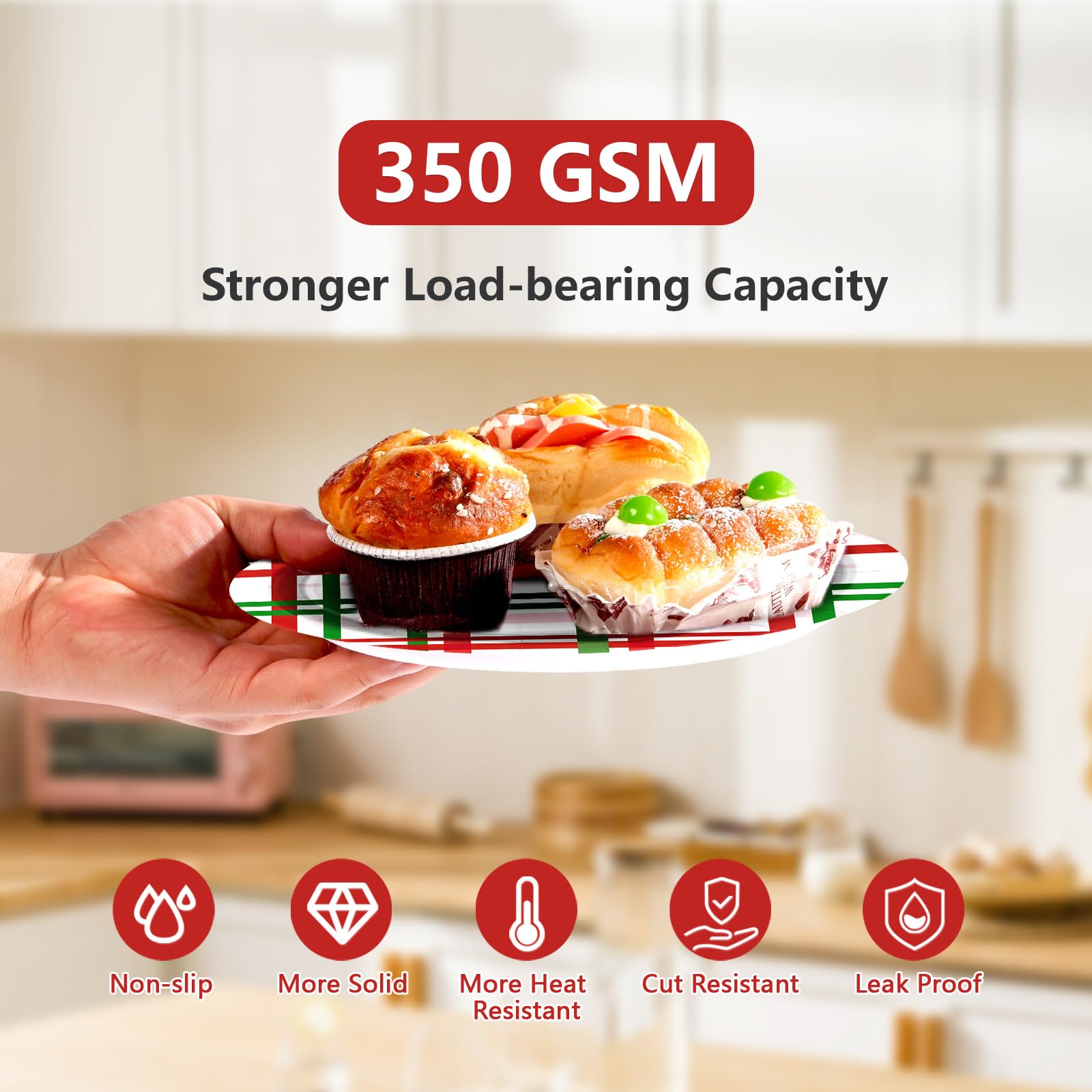 200 Pcs Red Green Buffalo Plaid Party Plates and Napkins - Grencian