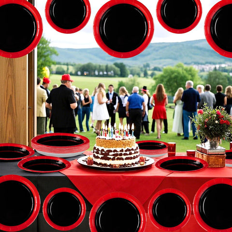 200 Pcs Red and Black Party Plates and Napkins - Grencian