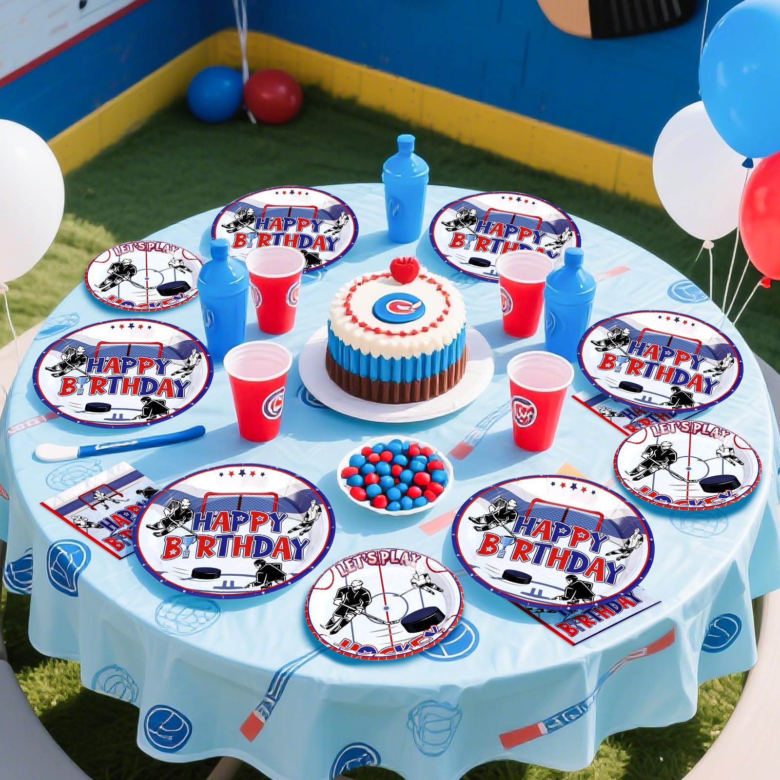 200 Pcs Hockey Birthday Party Plates and Napkins - Grencian