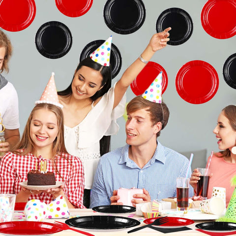 200 Pcs Red and Black Party Plates and Napkins - Grencian