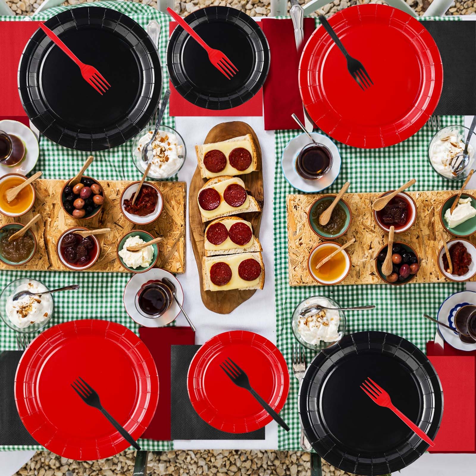 200 Pcs Red and Black Party Plates and Napkins - Grencian