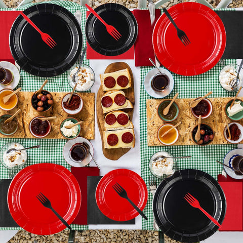 200 Pcs Red and Black Party Plates and Napkins - Grencian