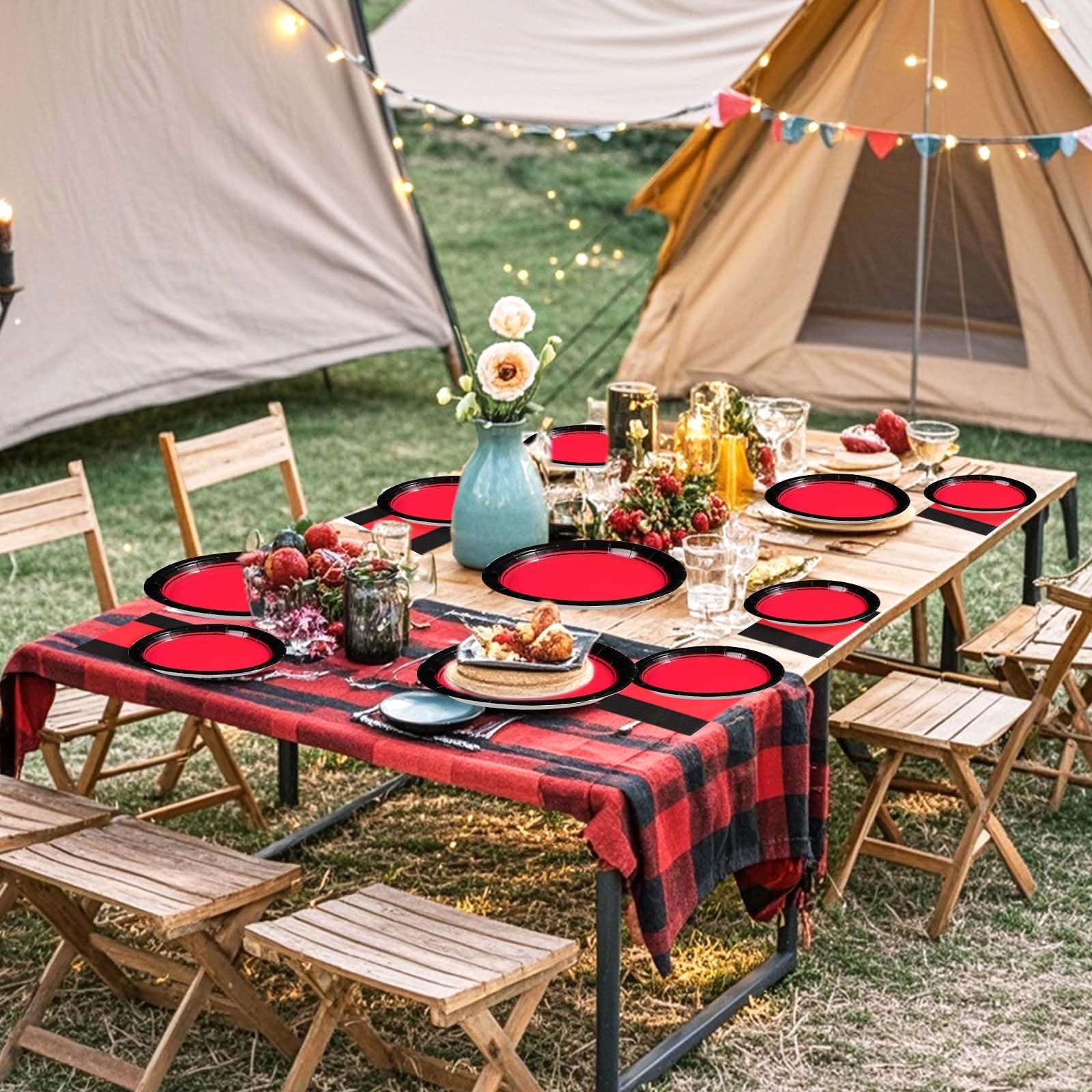 200 Pcs Red and Black Party Plates and Napkins - Grencian