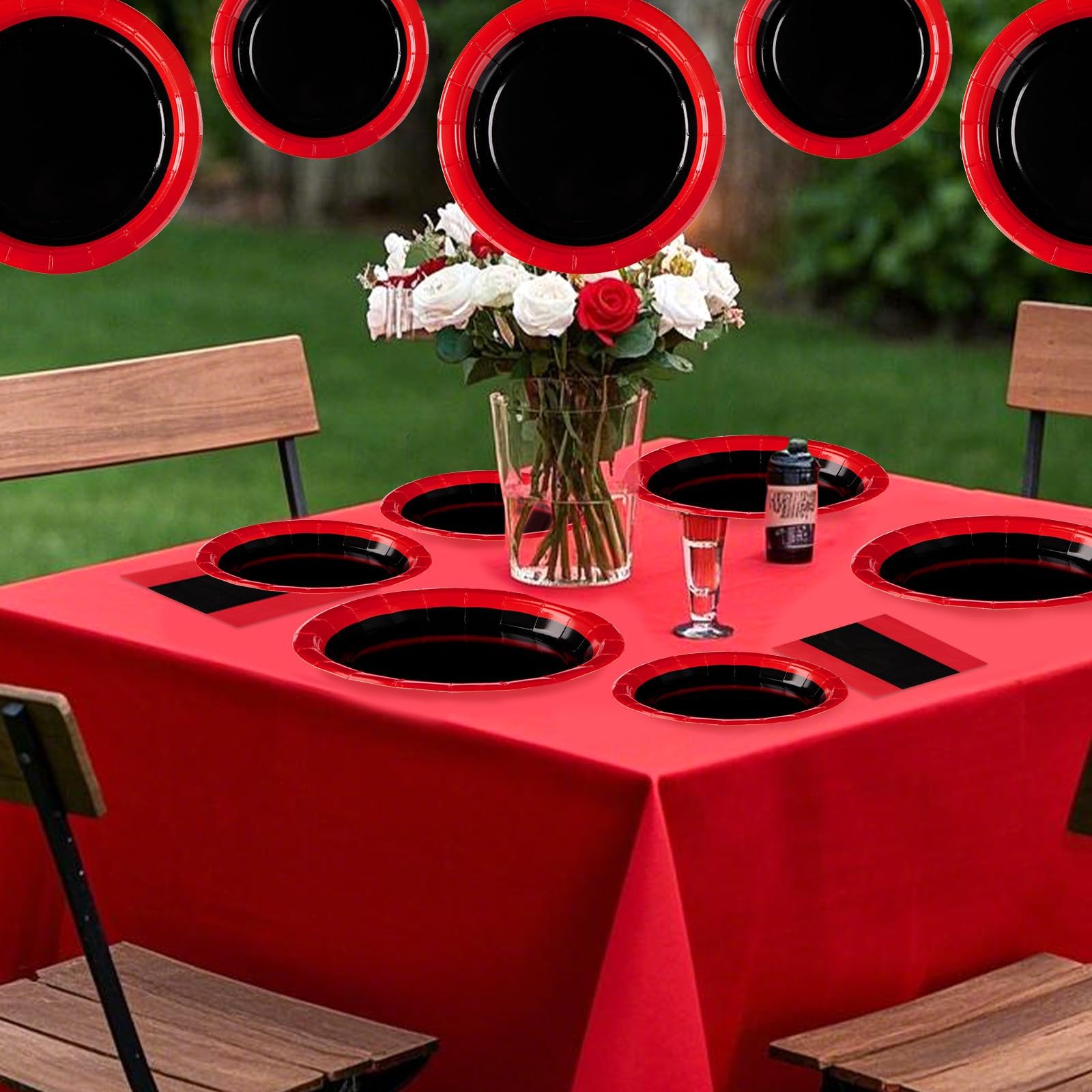 200 Pcs Red and Black Party Plates and Napkins - Grencian