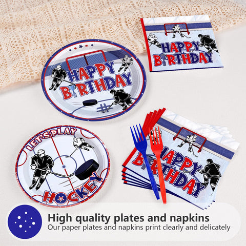 200 Pcs Hockey Birthday Party Plates and Napkins - Grencian