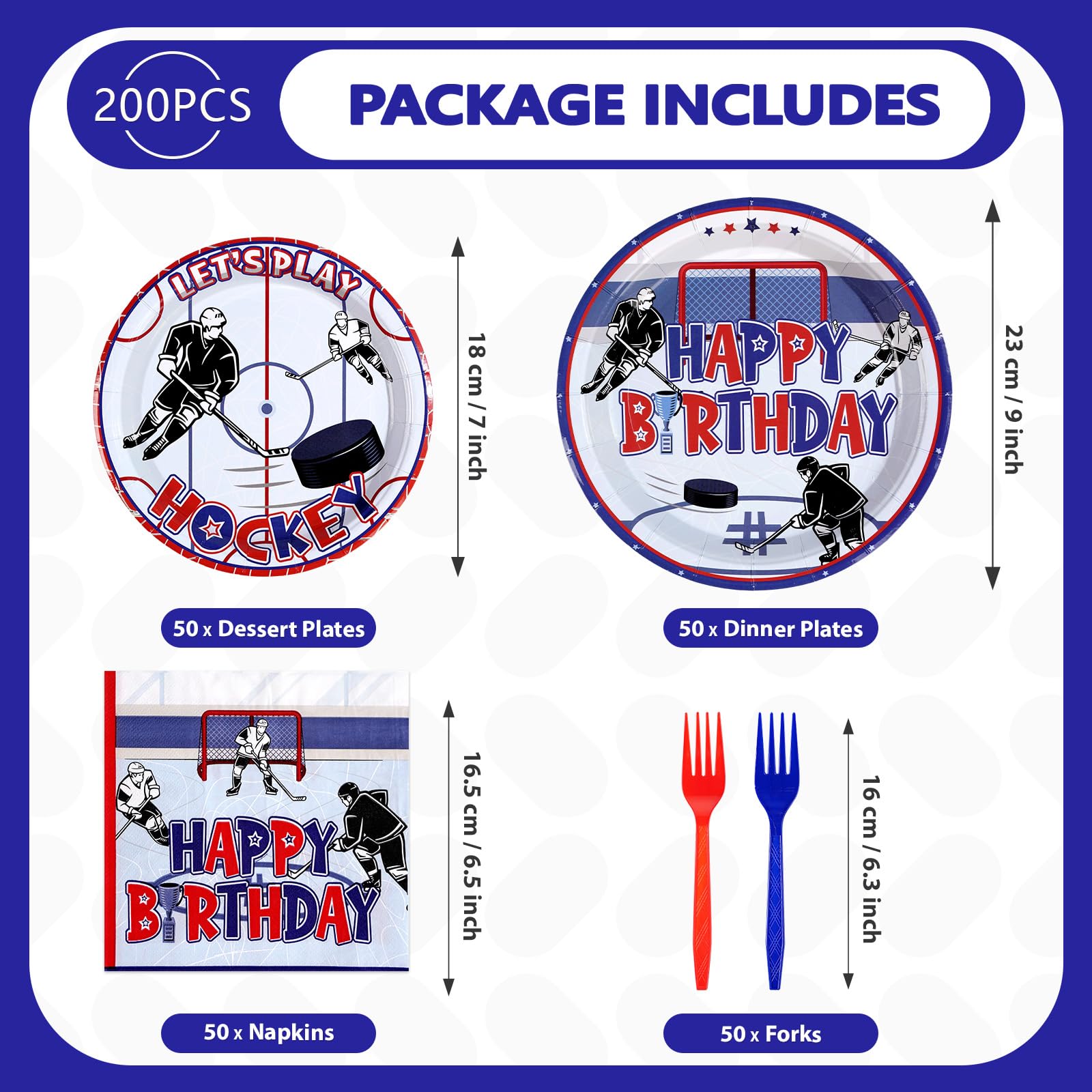 200 Pcs Hockey Birthday Party Plates and Napkins - Grencian