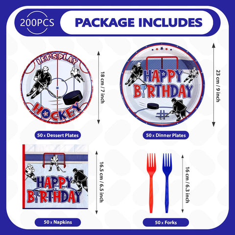 200 Pcs Hockey Birthday Party Plates and Napkins - Grencian