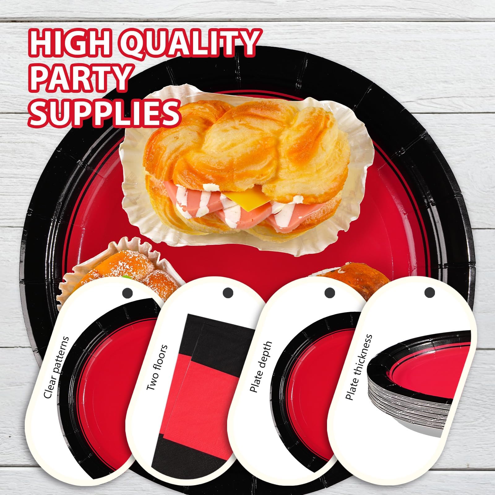 200 Pcs Red and Black Party Plates and Napkins - Grencian