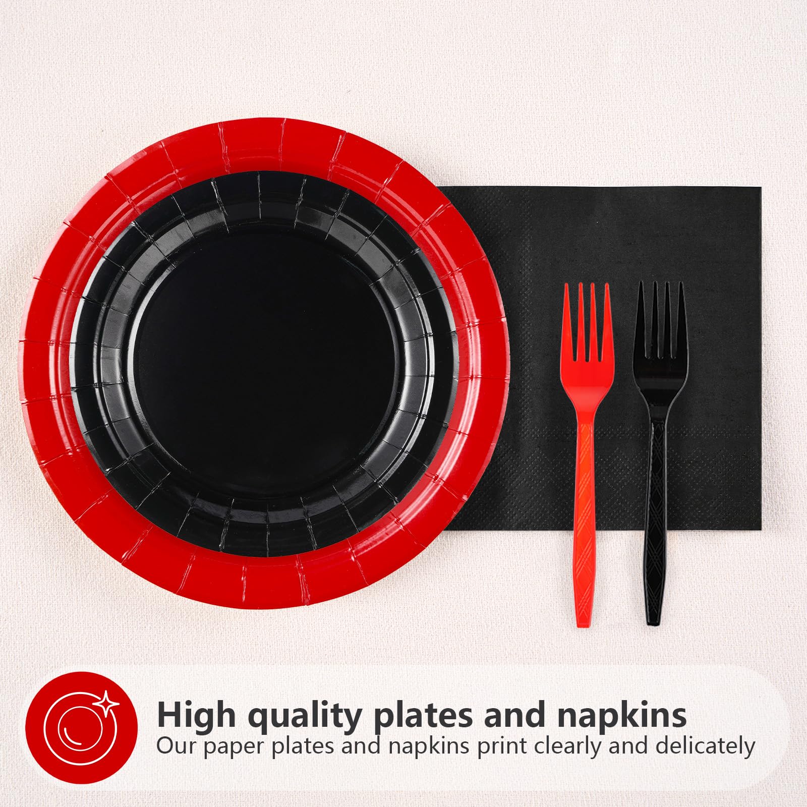 200 Pcs Red and Black Party Plates and Napkins - Grencian