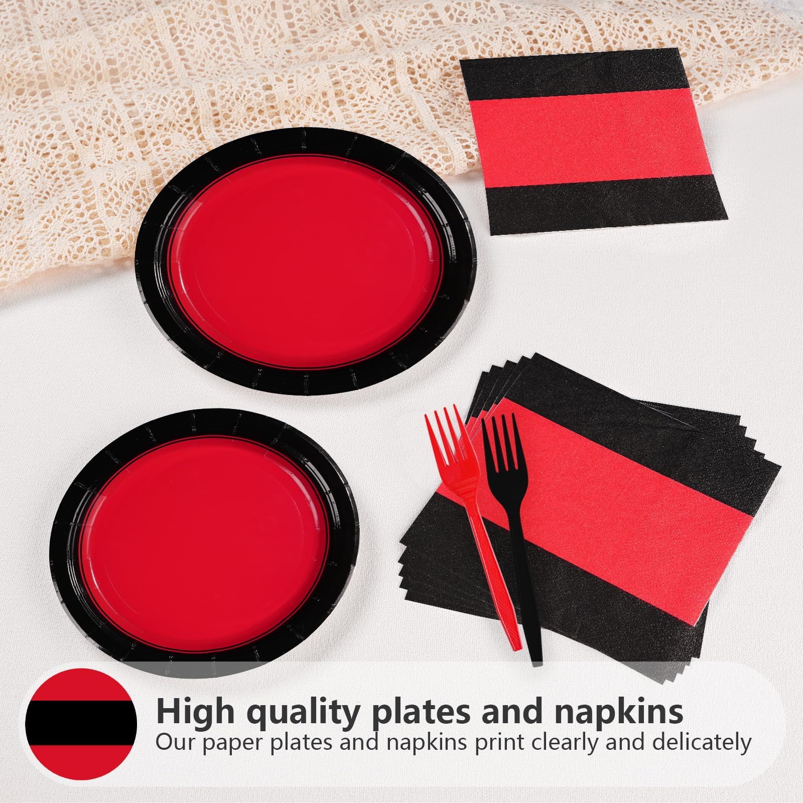 200 Pcs Red and Black Party Plates and Napkins - Grencian
