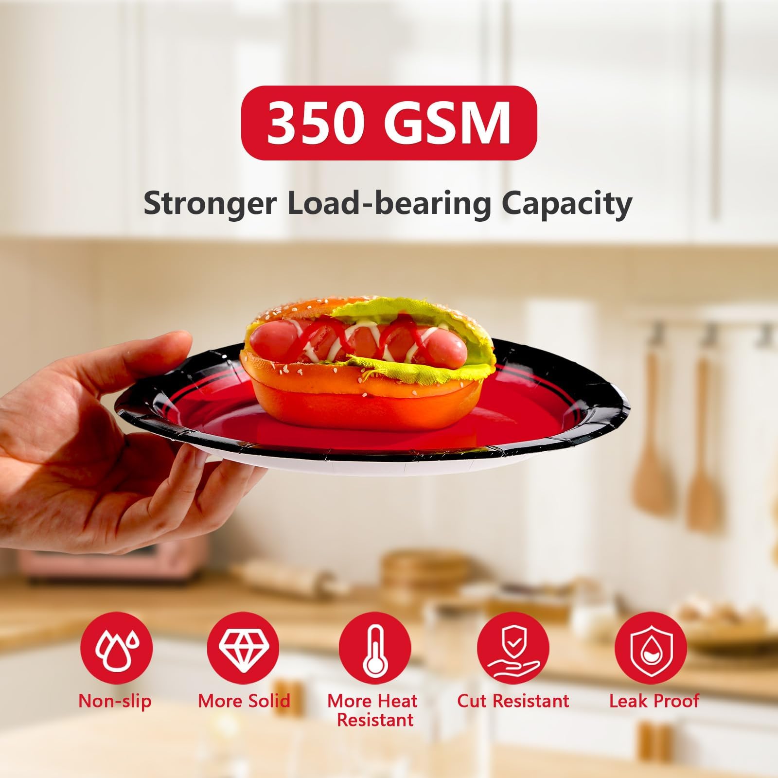 200 Pcs Red and Black Party Plates and Napkins - Grencian