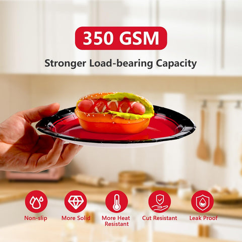 200 Pcs Red and Black Party Plates and Napkins - Grencian