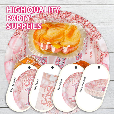 200 Pcs Rose Gold 16th Birthday Party Plates and Napkins - Grencian