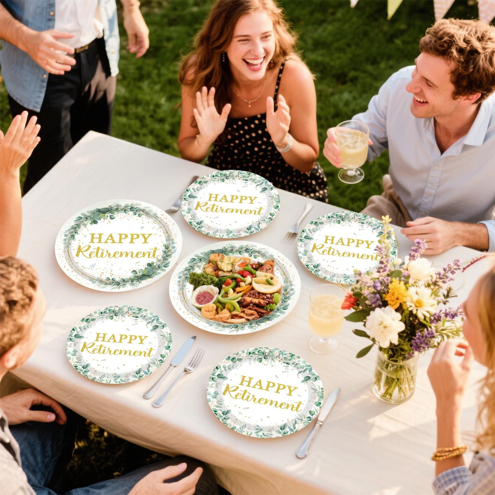 200 Pcs Sage Green Retirement Party Plates and Napkins - Grencian