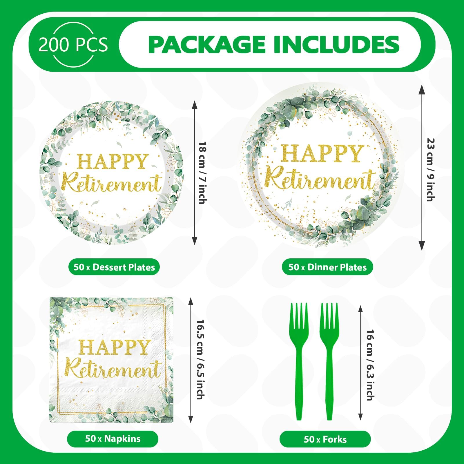200 Pcs Sage Green Retirement Party Plates and Napkins - Grencian