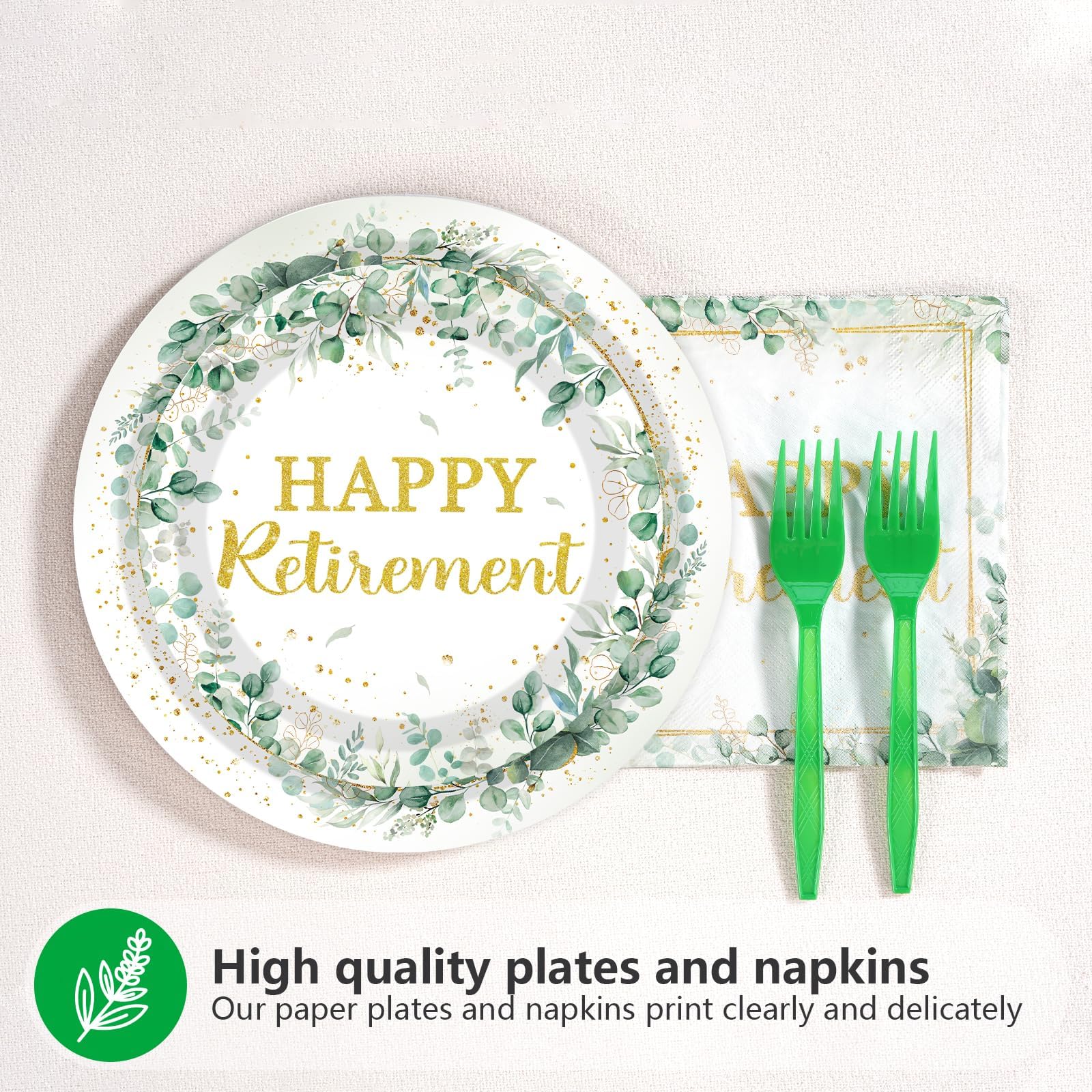 200 Pcs Sage Green Retirement Party Plates and Napkins - Grencian