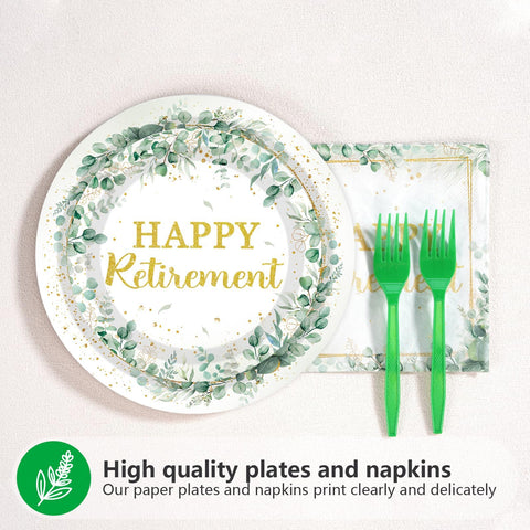 200 Pcs Sage Green Retirement Party Plates and Napkins - Grencian