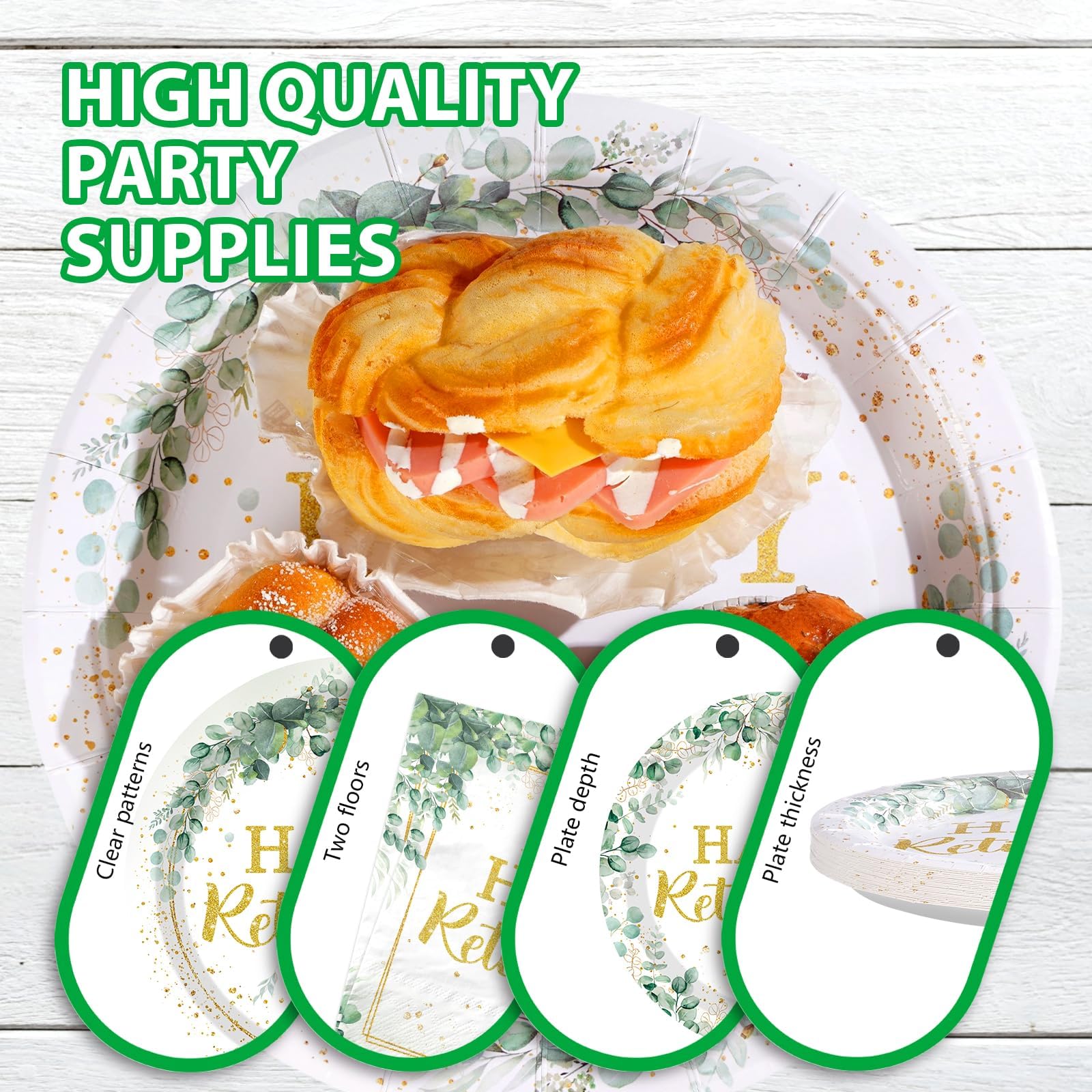 200 Pcs Sage Green Retirement Party Plates and Napkins - Grencian