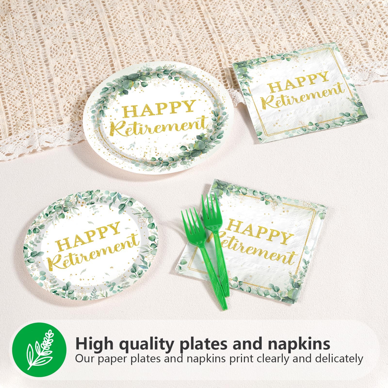 200 Pcs Sage Green Retirement Party Plates and Napkins - Grencian