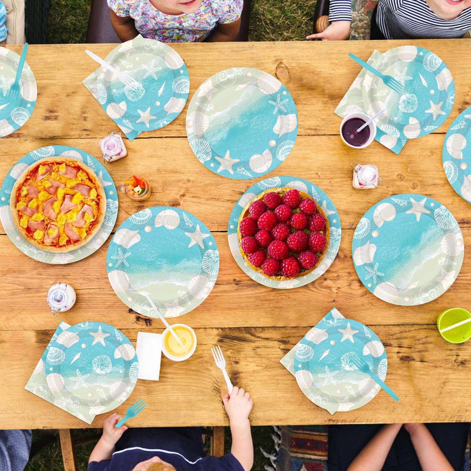 200 Pcs Seashell Beach Party Plates and Napkins - Grencian
