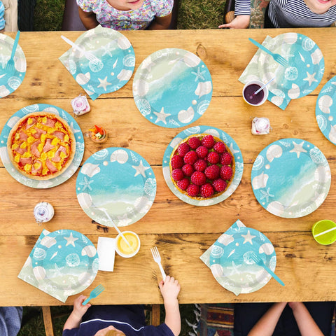 200 Pcs Seashell Beach Party Plates and Napkins - Grencian