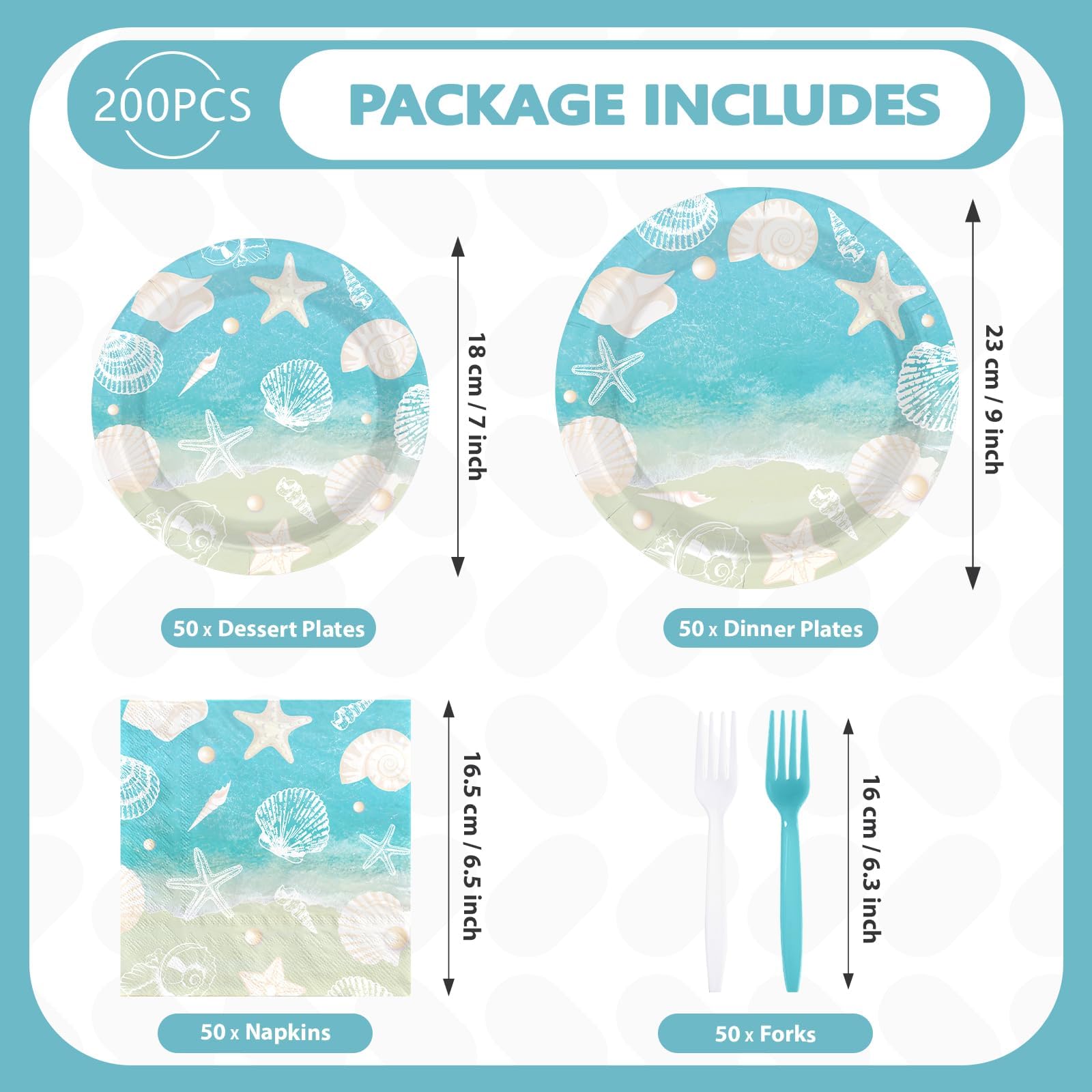 200 Pcs Seashell Beach Party Plates and Napkins - Grencian