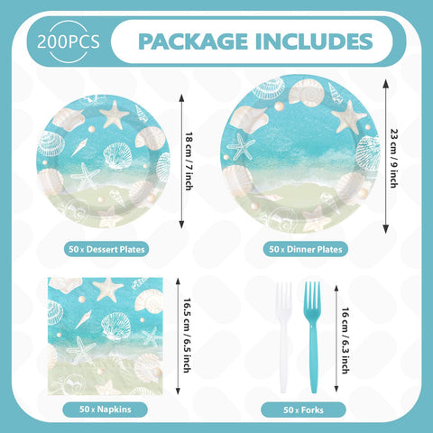 200 Pcs Seashell Beach Party Plates and Napkins - Grencian