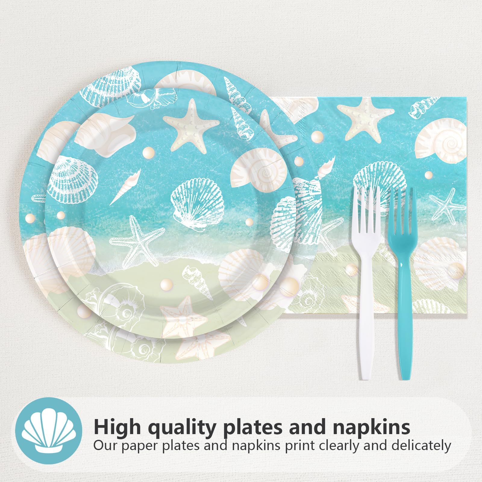 200 Pcs Seashell Beach Party Plates and Napkins - Grencian