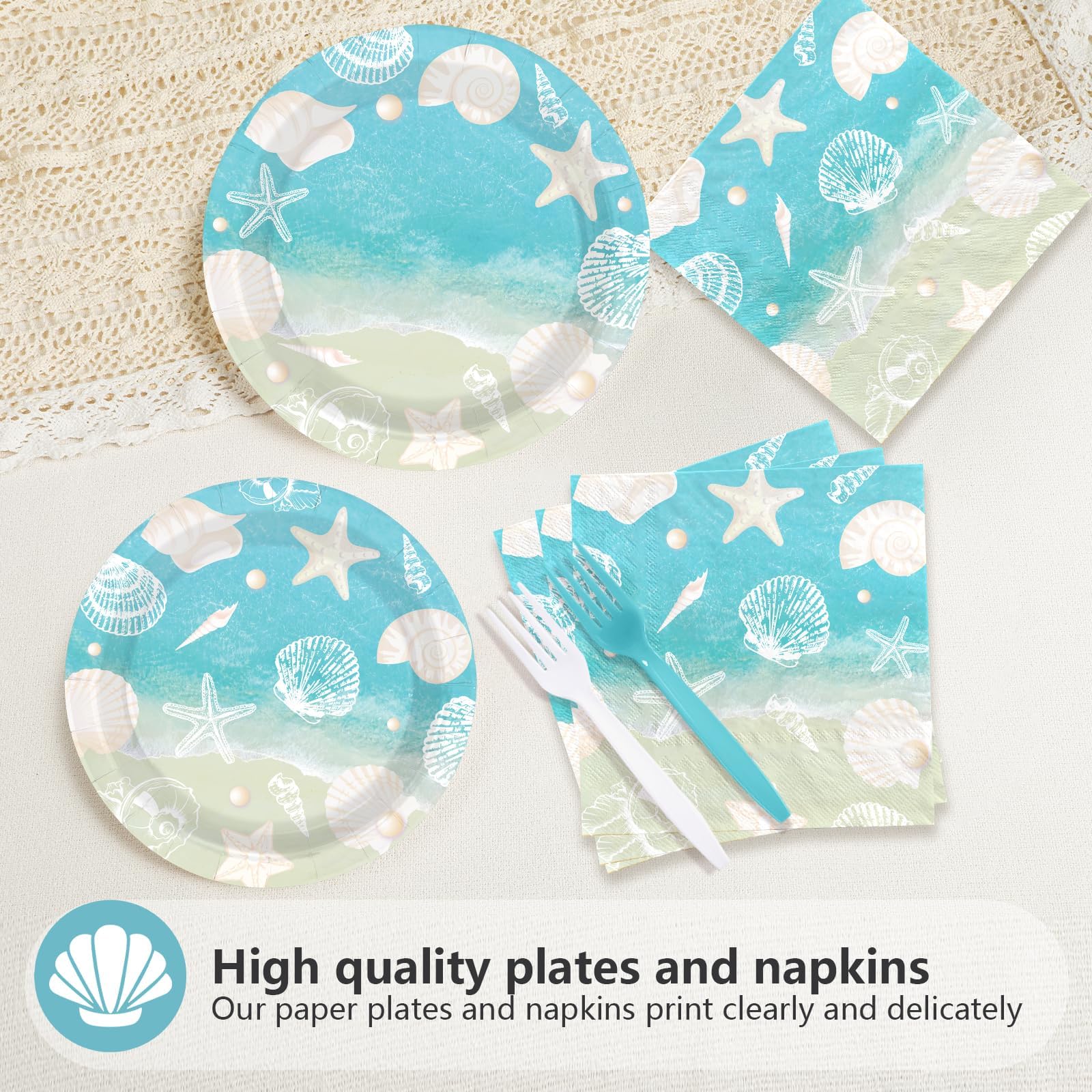200 Pcs Seashell Beach Party Plates and Napkins - Grencian