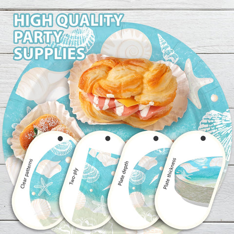 200 Pcs Seashell Beach Party Plates and Napkins - Grencian