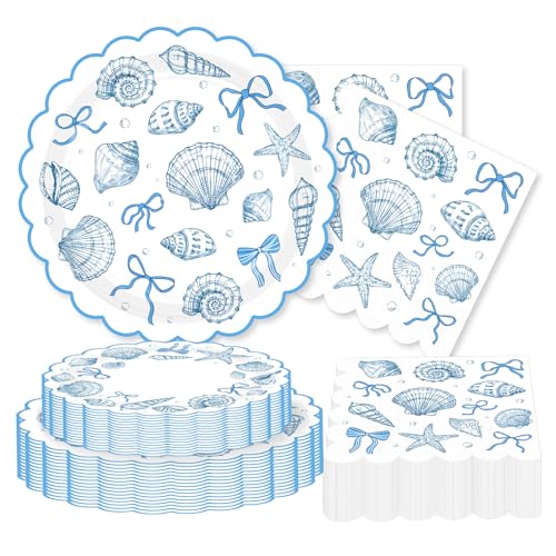 200 Pcs Seashell Scalloped Party Plates and Napkins - Grencian