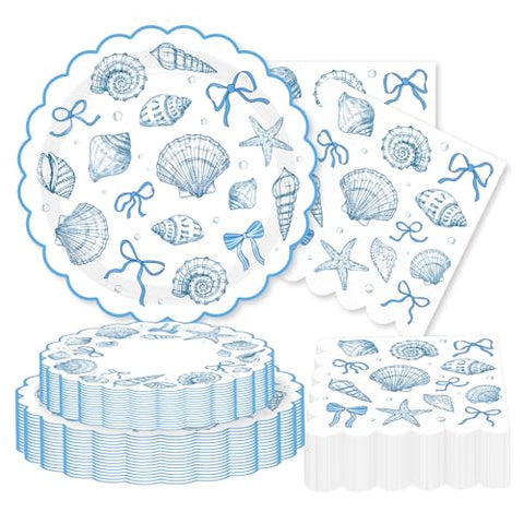 200 Pcs Seashell Scalloped Party Plates and Napkins - Grencian