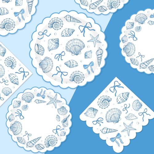 200 Pcs Seashell Scalloped Party Plates and Napkins - Grencian
